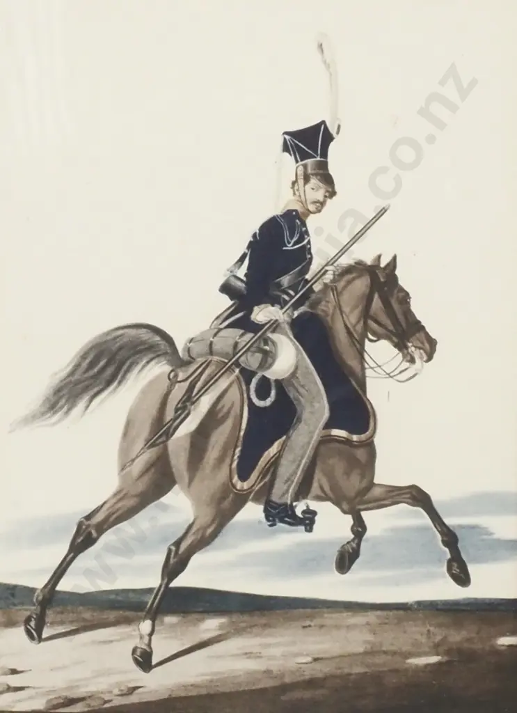 Vintage Colour Lithograph - Prussian Cavalry Soldier Image 1++