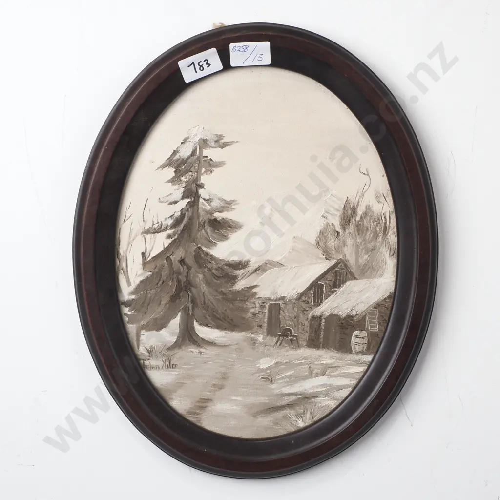 Helen Miller '; "Early Days Lakes District NZ', Oil on Board Image 1++