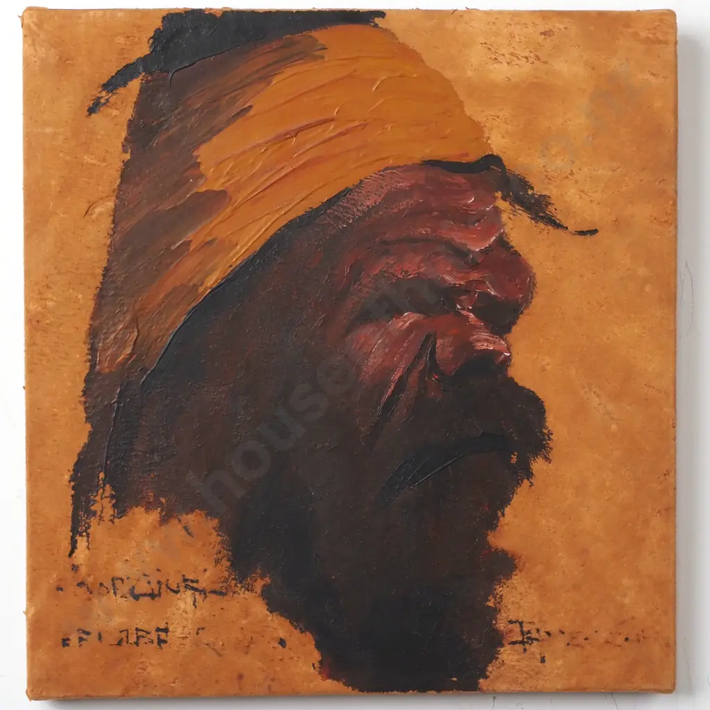 James Egan - Aboriginal Man portrait, Oil on Hide Image 1++
