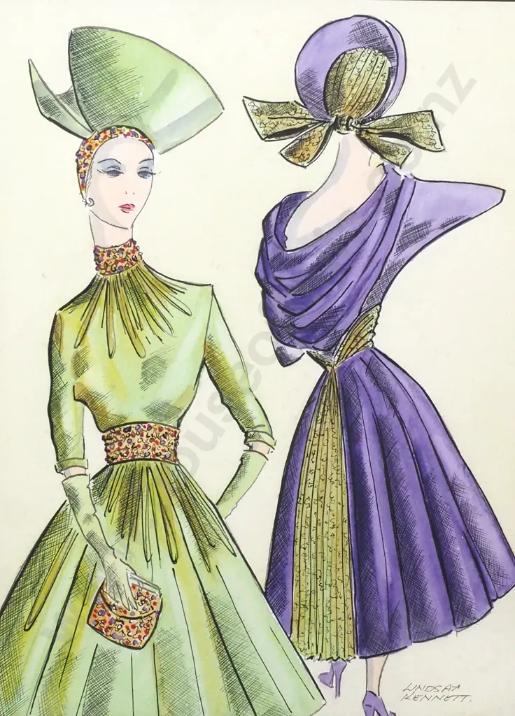 Lindsay Kennett- 'Late Day Dresses, 1948', Ink and watercolour on paper Image 1++