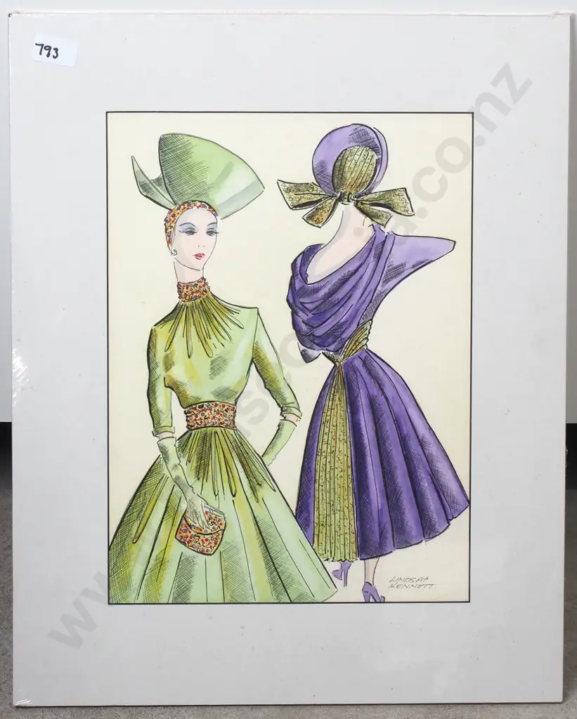 Lindsay Kennett- 'Late Day Dresses, 1948', Ink and watercolour on paper Image 1++
