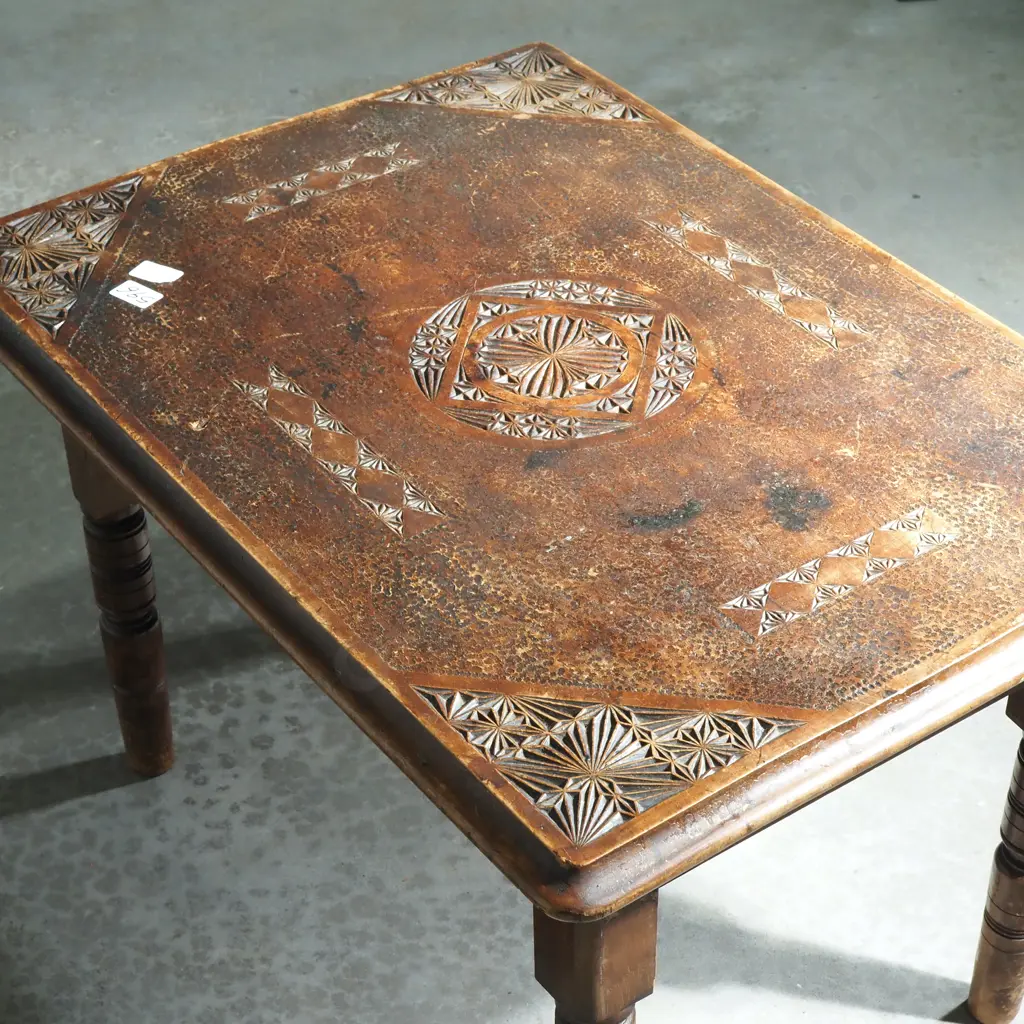Chip Carved Coffee Table on Four Turned Legs Image 1++