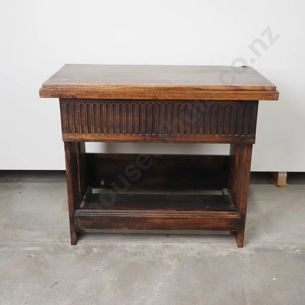 Vintage Hall Table w Heavy Molded  Frieze, Supports & Stretcher Base Image 1++