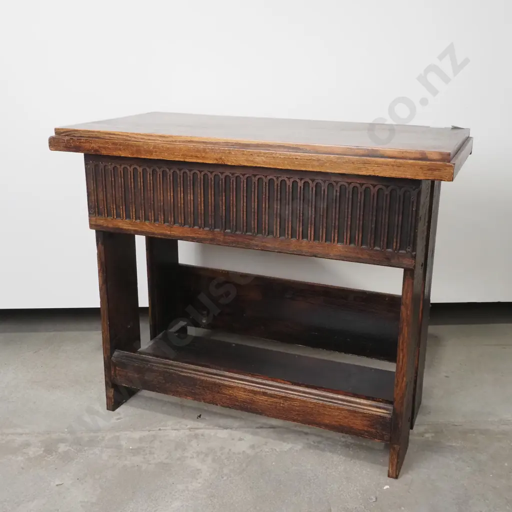 Vintage Hall Table w Heavy Molded  Frieze, Supports & Stretcher Base Image 1++