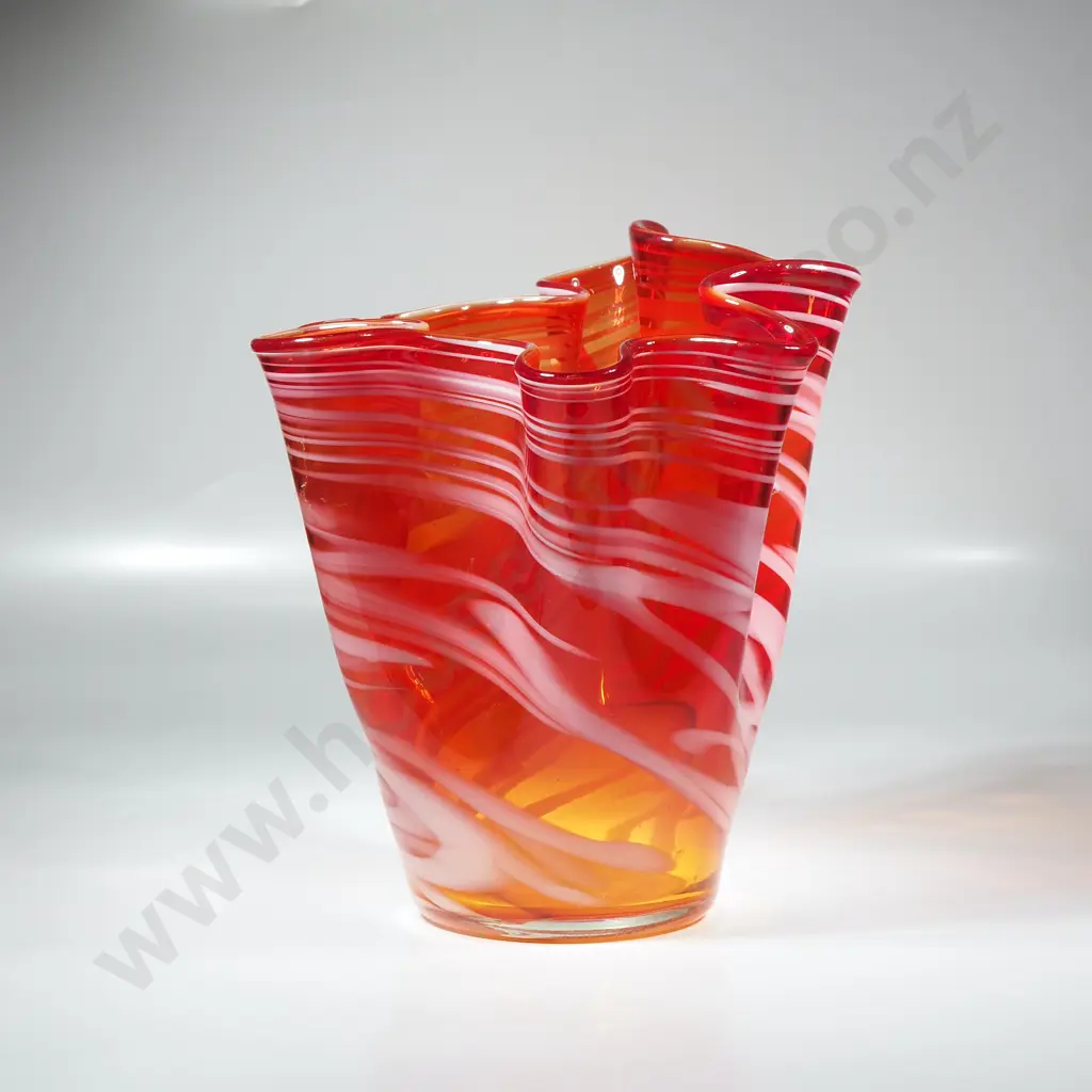 Royal Gallery Hand Blown Art Glass Vase w Wavy Ruffled Handkerchief Shape Image 1++
