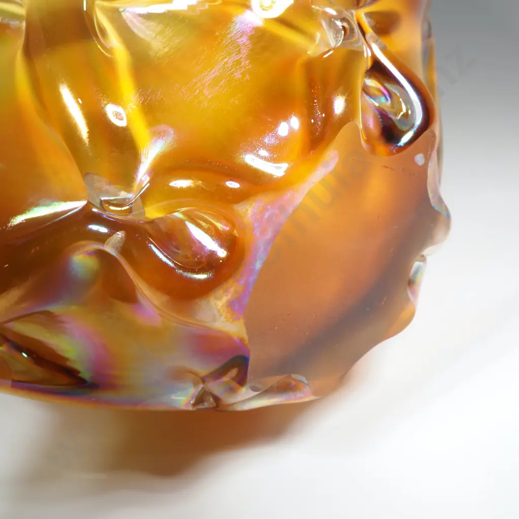 Japanese Vintage Freeform Iwatsu Hineri Art Glass Vase w Caramel Coloured Lustre Finish & Iridescent Colour Finishes Image 1++