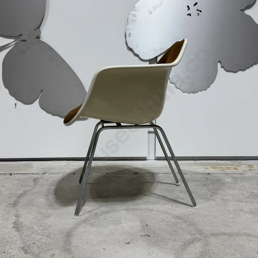 Vintage Eames DAX Armchair for Herman Miller w Brown Upholstered Fibreglass Shell & H Shoed Legs Image 1++