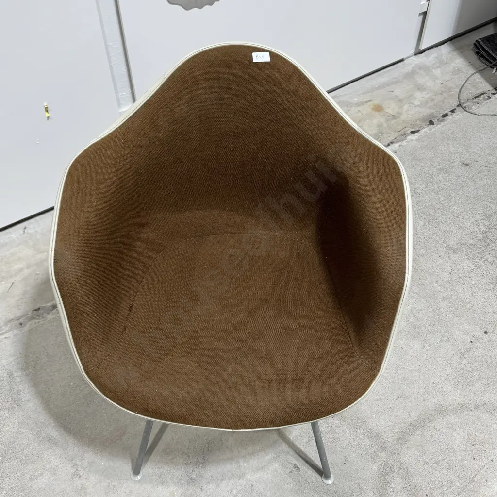 Vintage Eames DAX Armchair for Herman Miller w Brown Upholstered Fibreglass Shell & H Shoed Legs Image 1++