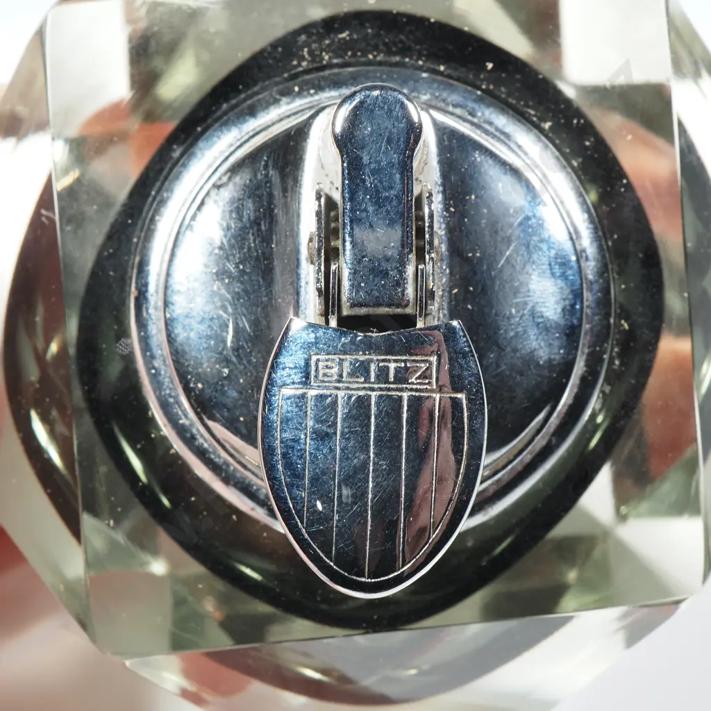 Murano Glass Table Lighter in Sommerso Glass w Grey Interior & in a Faceted  Geometric Shape w Blitz Lighter Image 1++