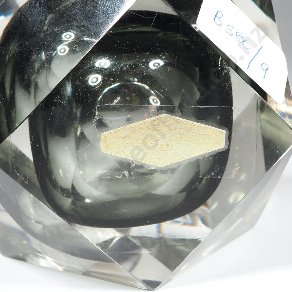 Murano Glass Table Lighter in Sommerso Glass w Grey Interior & in a Faceted  Geometric Shape w Blitz Lighter Image 1++