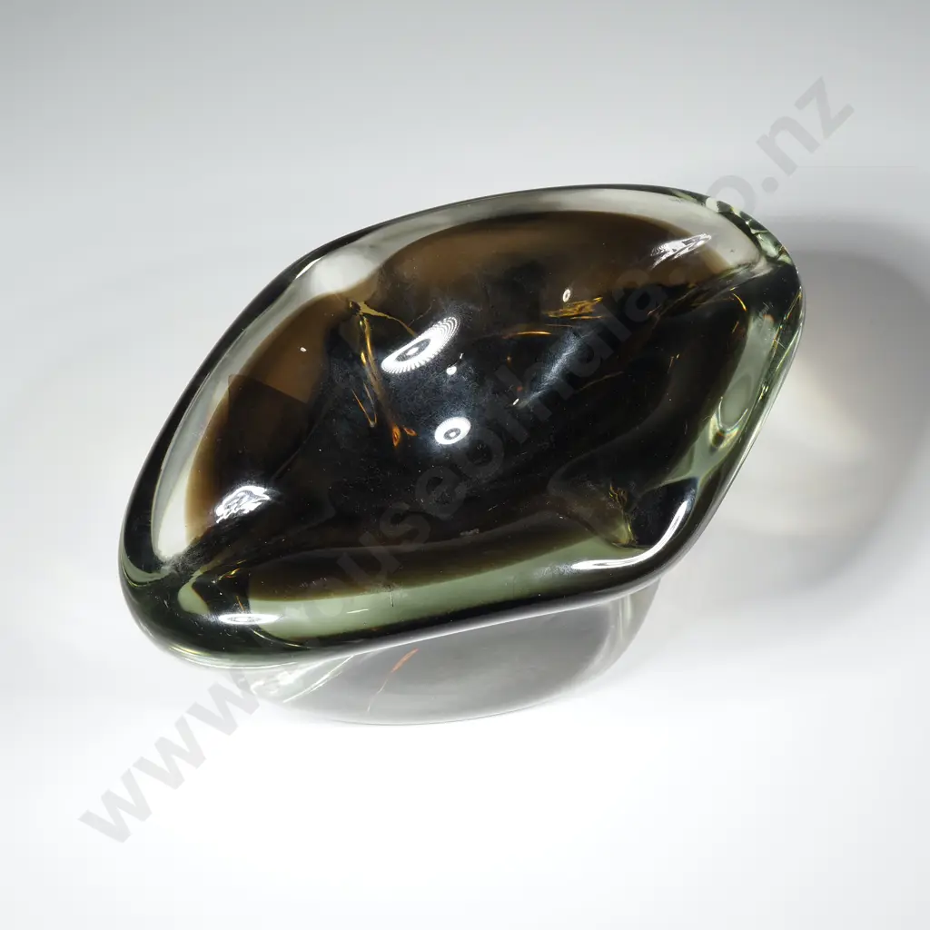 Extremely Heavy Diamond Shaped  Sommerso Art Glass Bowl w Smokey Green/Grey Interior Cased in Clear Glass Image 1++