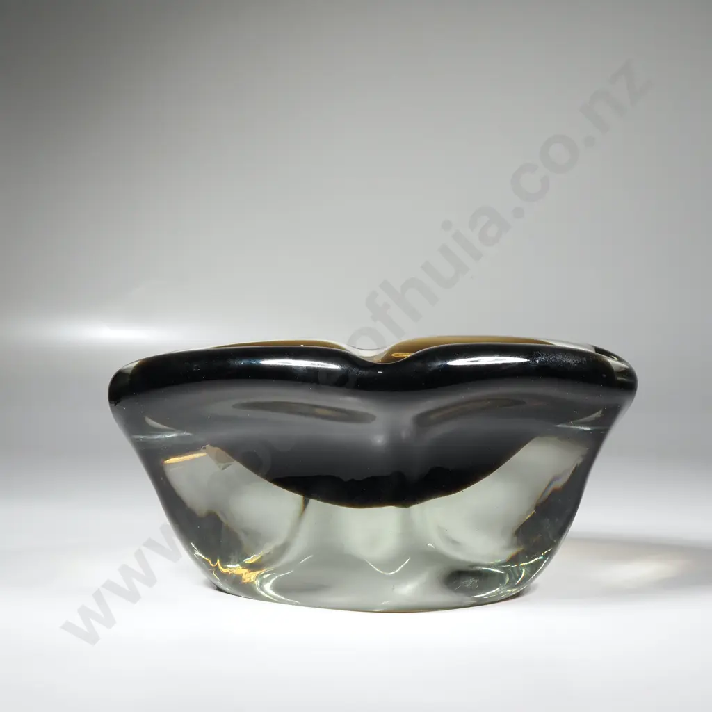 Extremely Heavy Diamond Shaped  Sommerso Art Glass Bowl w Smokey Green/Grey Interior Cased in Clear Glass Image 1++
