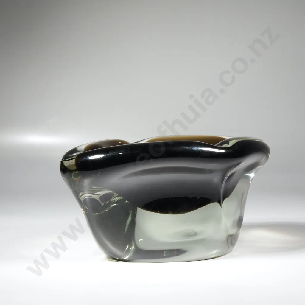 Extremely Heavy Diamond Shaped  Sommerso Art Glass Bowl w Smokey Green/Grey Interior Cased in Clear Glass Image 1++