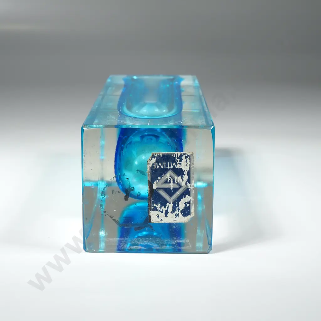 Sommerso Square  Turquoise Murano Glass Vase Encased in Clear Glass &  Designed by Flavio Polio Image 1++