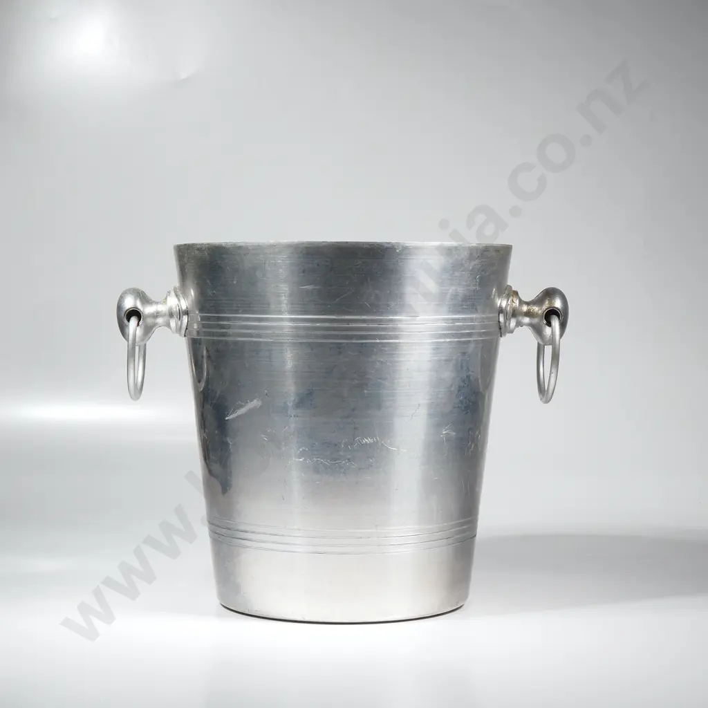 Vintage Aluminium Champagne Bucket w Ring Handles Image 1++