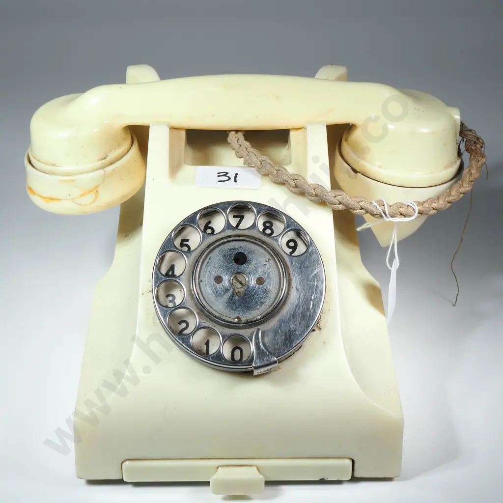 Vintage Rotary Dial Bakelite Cream Telephone w Original Wiring & Tray for Numbers Image 1++