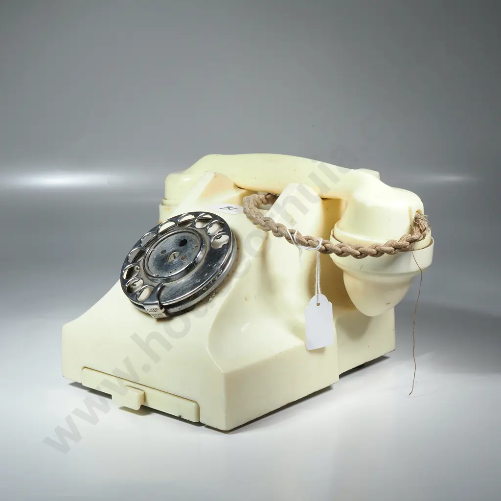 Vintage Rotary Dial Bakelite Cream Telephone w Original Wiring & Tray for Numbers Image 1++