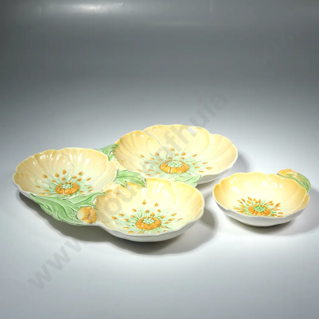 Carlton Ware Yellow  Buttercup Segmented Tray & a Small Pin Dish in the Same Image 1++