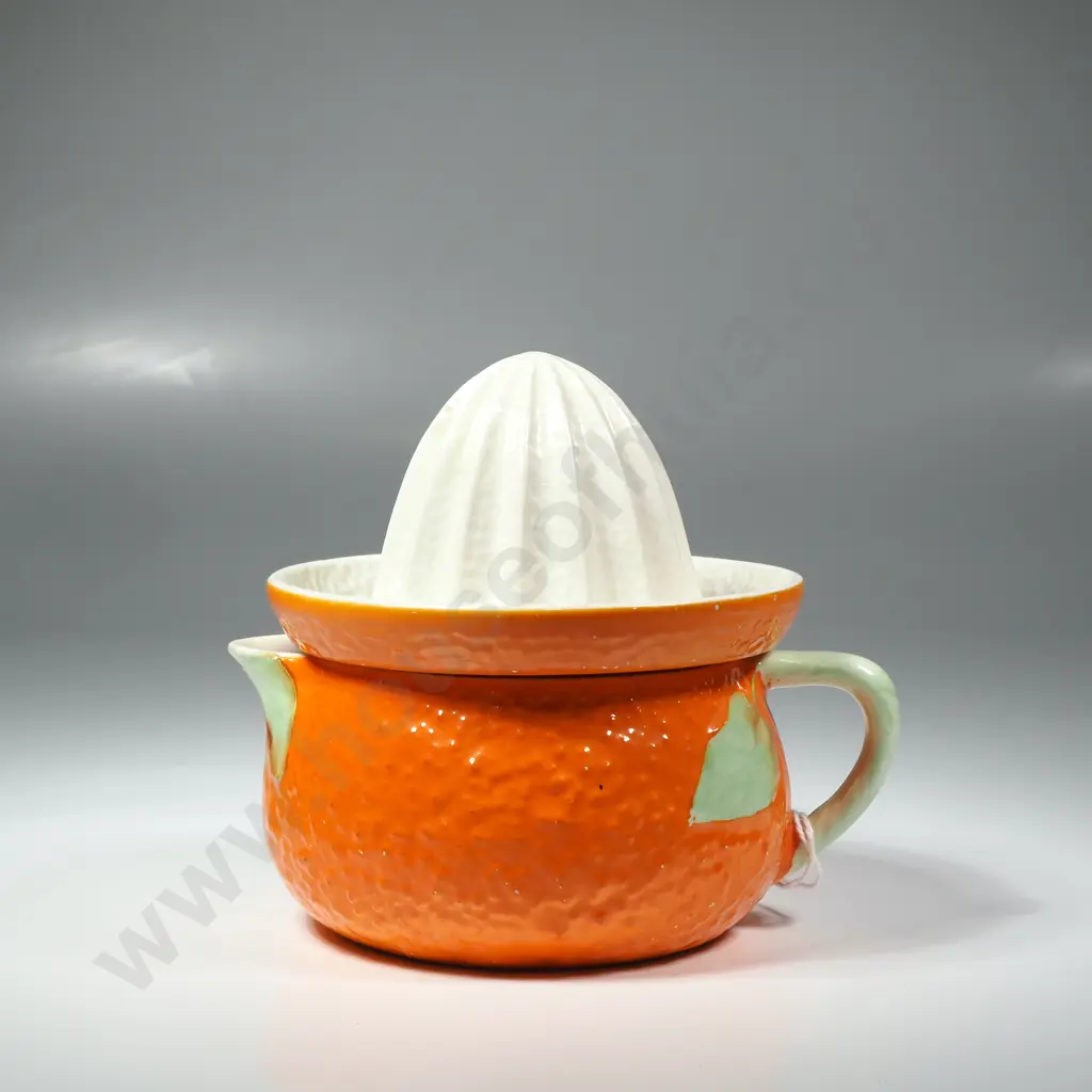 Art Deco Two Part  Crown Devon Ceramic  Citrus Juicer in the form of an Orange w Dimpled Pith Texture Image 1++