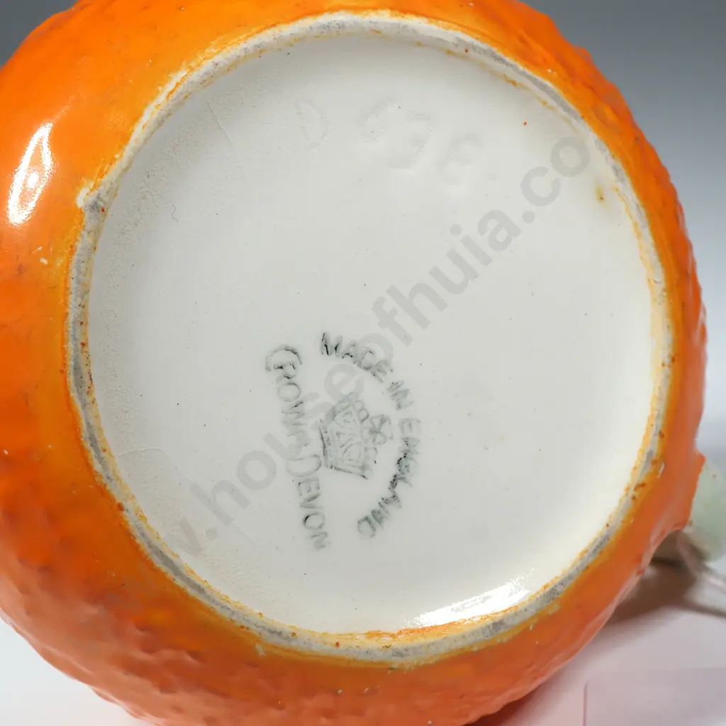 Art Deco Two Part  Crown Devon Ceramic  Citrus Juicer in the form of an Orange w Dimpled Pith Texture Image 1++