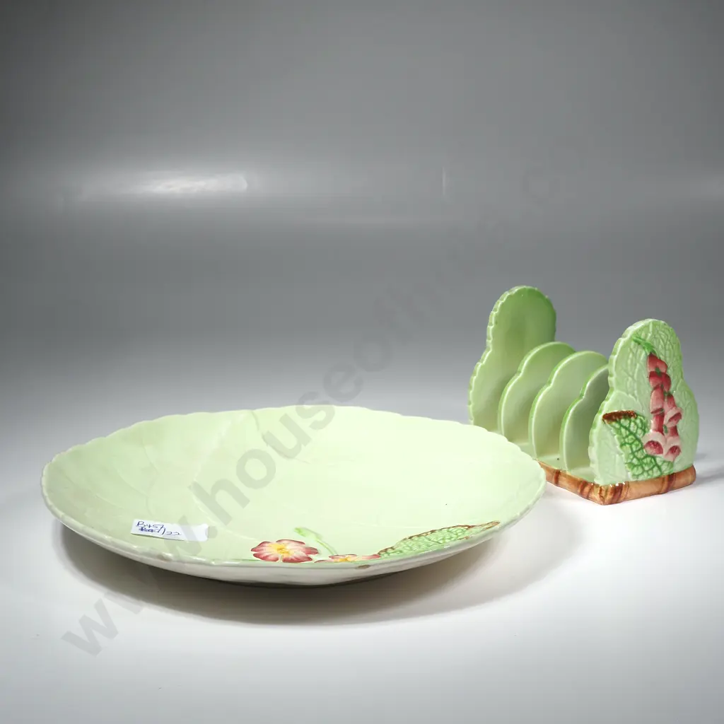 Carlton Ware Large  Green Plate w Primula Pattern & Carlton Ware Toast Rack in the Foxglove Pattern Image 1++