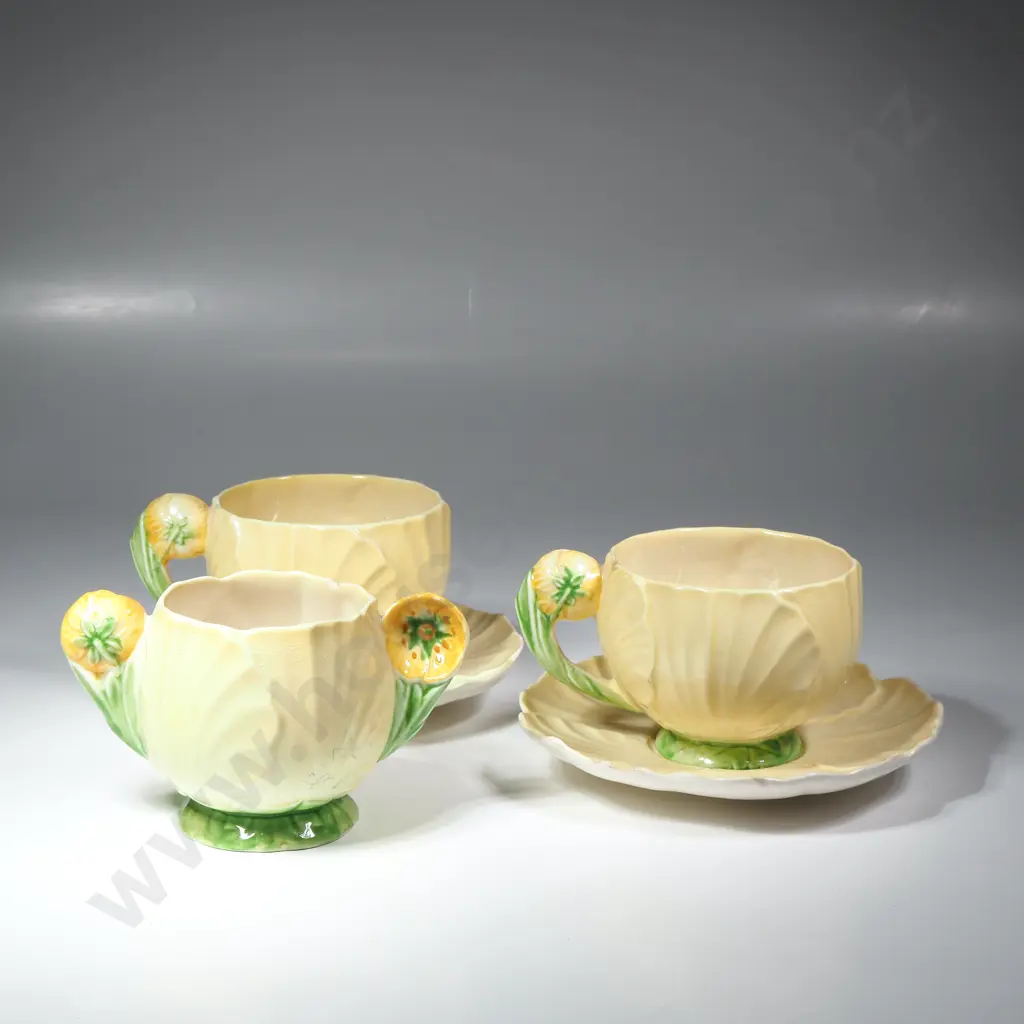 Pair of Carlton Ware Yellow Buttercup Cups & Saucers & A Sugar Bowl Image 1++