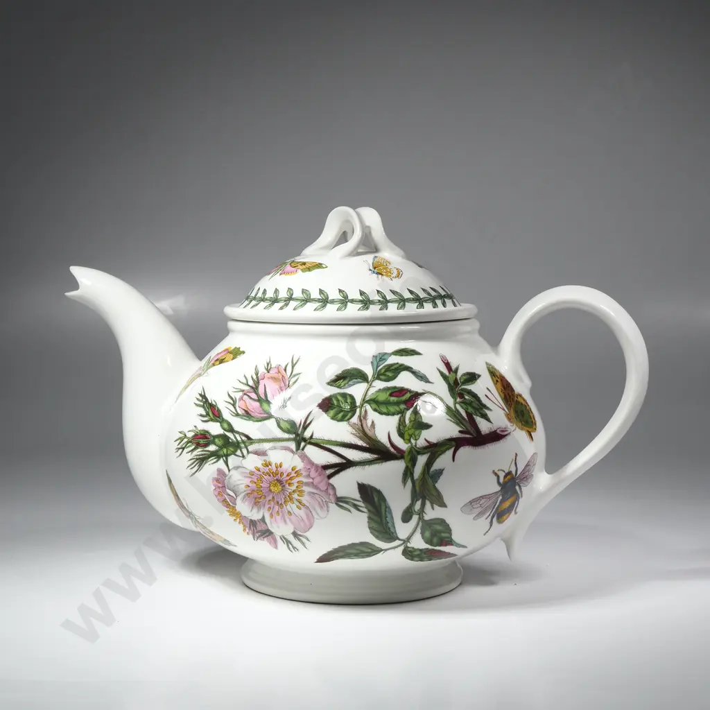 Portmeirion Botanic Garden Teapot in the Classic Dog Rose Pattern Adorned w Butterflies Image 1++
