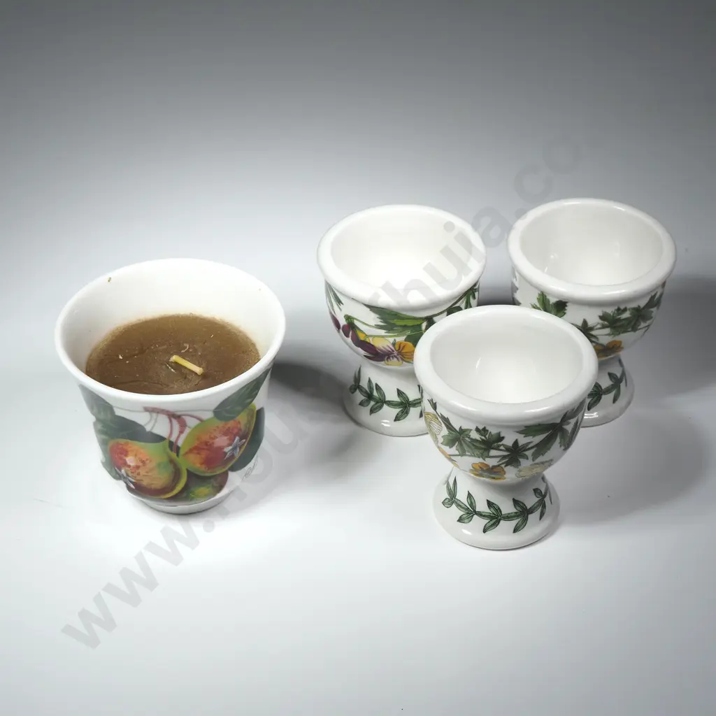 Portmeirion Pomona Ceramic Candleholder & Candle in the Pear Design & Three Botanical Garden Eggcups Image 1++