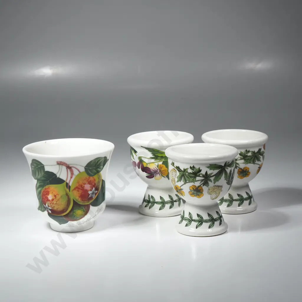 Portmeirion Pomona Ceramic Candleholder & Candle in the Pear Design & Three Botanical Garden Eggcups Image 1++
