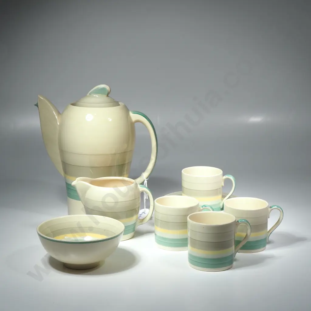 Susie Cooper Kestrel Shape Coffee Pot, Four Demi -Tasse Cups & Saucers Sugar Bowl & Jug Image 1++