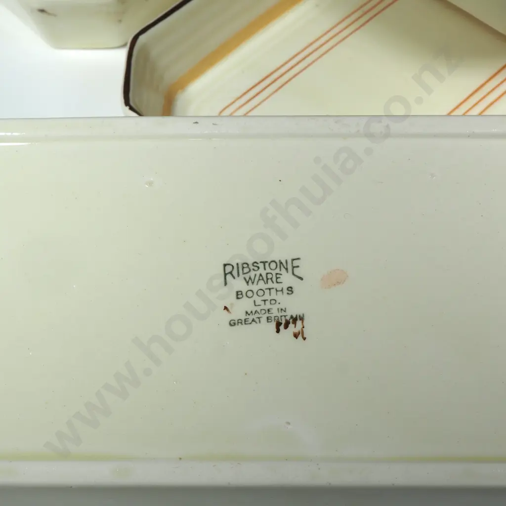 Four Art Deco Booths Silicon China Rectangular Serving Trays w a Geometric Pattern in Brown, Orange & Grey Image 1++