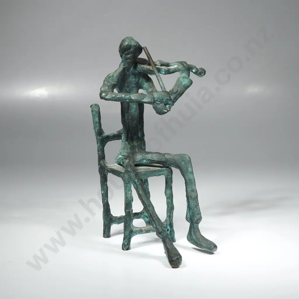 Abstract Metal Violinist Figure w added Patina Image 1++