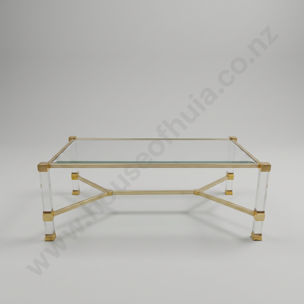 Pierre Vandel Coffee Table w Glass & Lucite Coffee Table w Brass Finish Image 1++