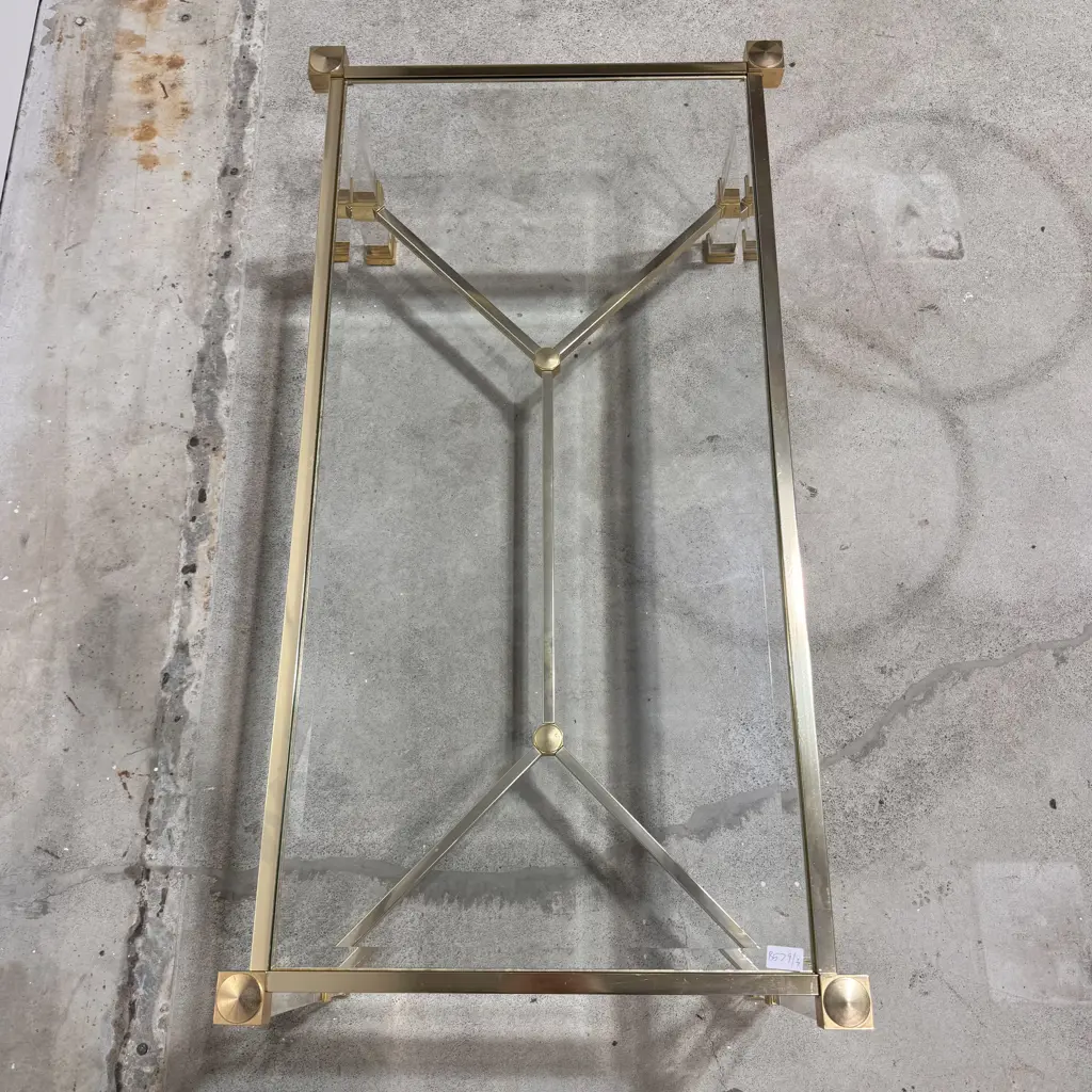 Pierre Vandel Coffee Table w Glass & Lucite Coffee Table w Brass Finish Image 1++