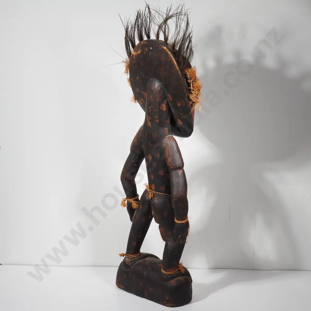 Carved Latmul Ancestral Spirit Figure from The Sepick River Region of Papua New Guinea & Decorated w Cowrie Shell Eyes Image 1++