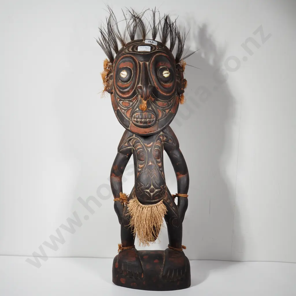 Carved Latmul Ancestral Spirit Figure from The Sepick River Region of Papua New Guinea & Decorated w Cowrie Shell Eyes Image 1++