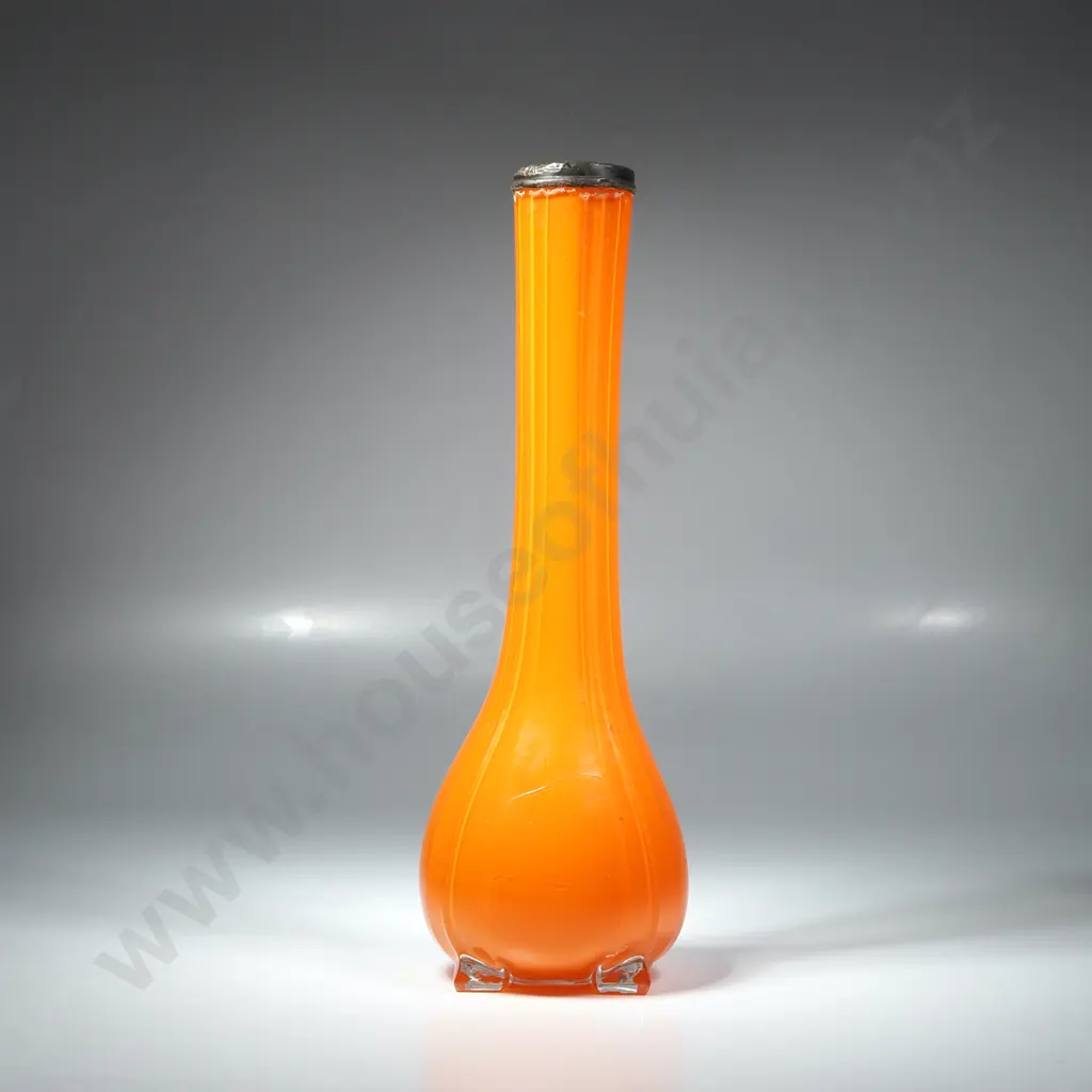Art Deco Orange Bohemian Specimen Vase w Sterling Silver Rim Image 1++