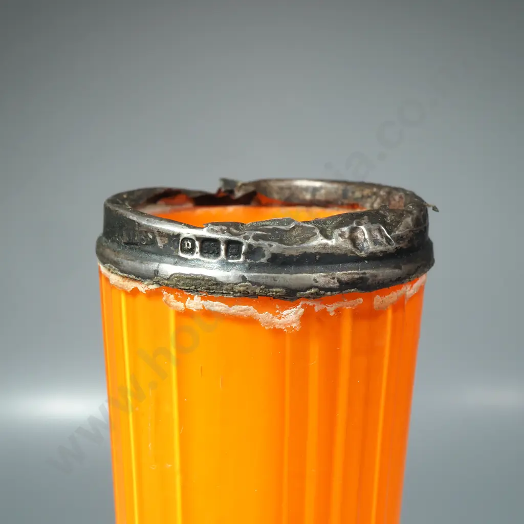 Art Deco Orange Bohemian Specimen Vase w Sterling Silver Rim Image 1++