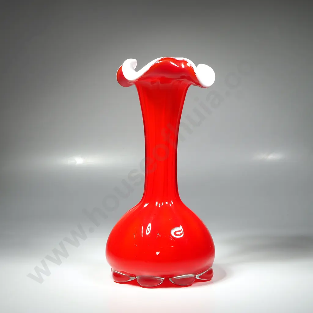 Vintage Red & White Cased Glass Vase Image 1++
