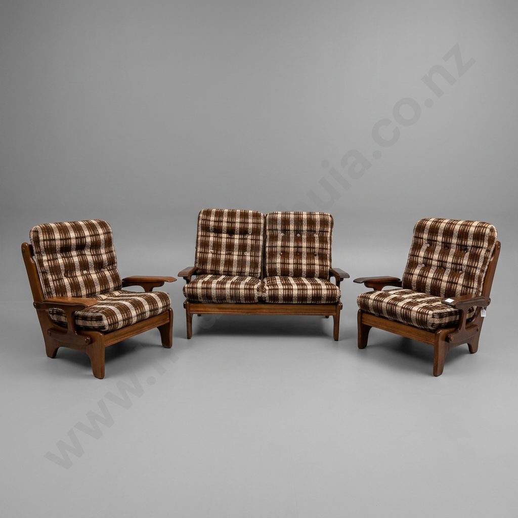 Mid Century Brutalist Lounge Suite - Two Seater w 2 x Armchairs,1970s - Likely Australian Image 1++