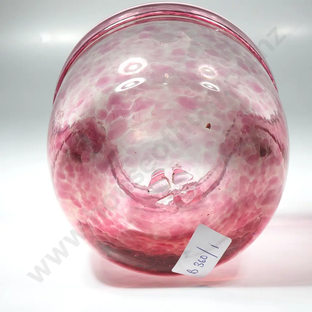 Hand Blown Pink Glass Bowl w Mottled Pattern Image 1++
