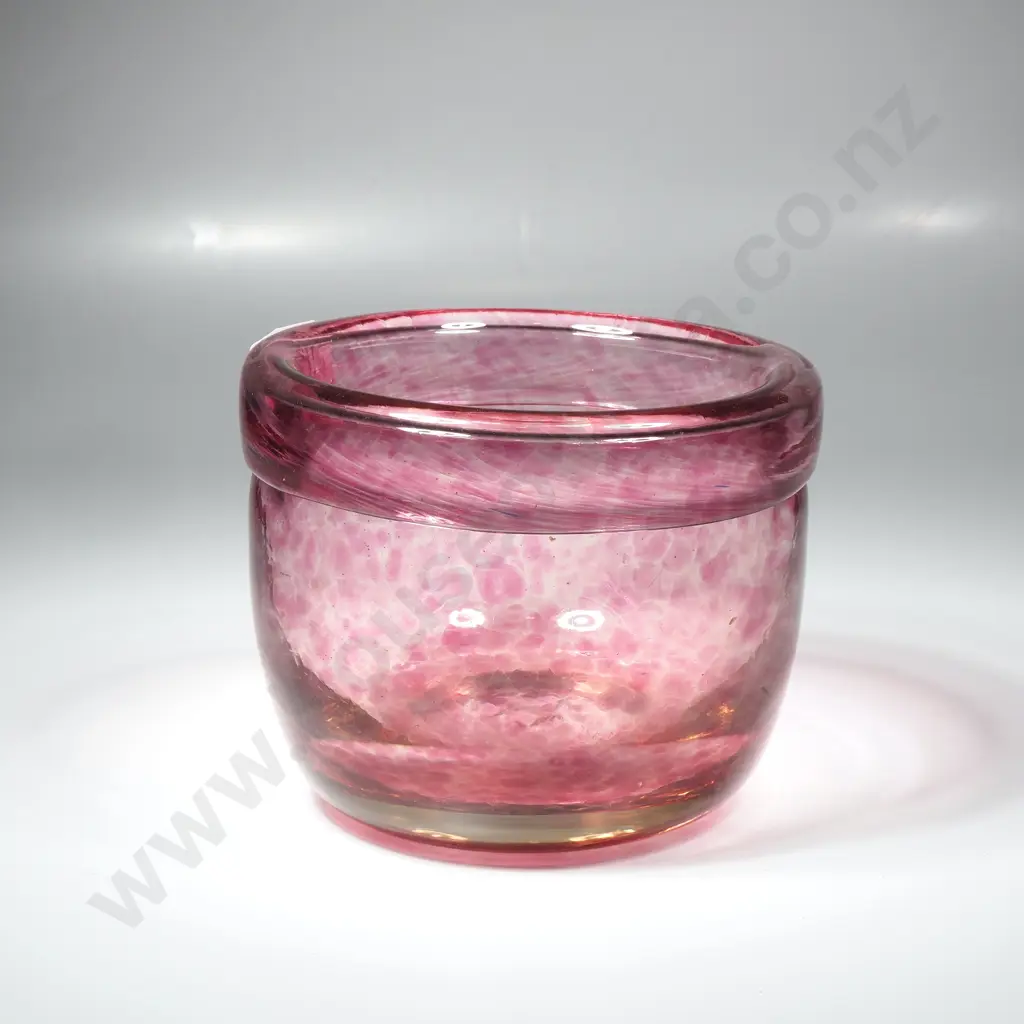 Hand Blown Pink Glass Bowl w Mottled Pattern Image 1++