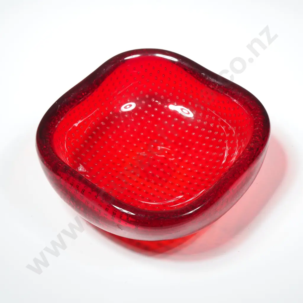 Murano Red  Bullicante Art Glass Red Bowl Image 1++