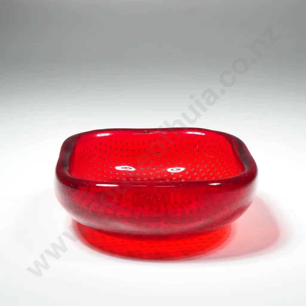 Murano Red  Bullicante Art Glass Red Bowl Image 1++