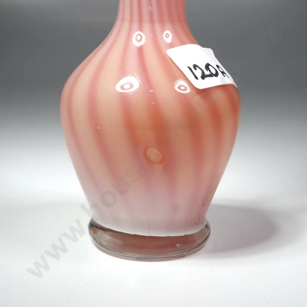 Pink & White Hand Blown Glass Vase w Ruffled Edge Image 1++