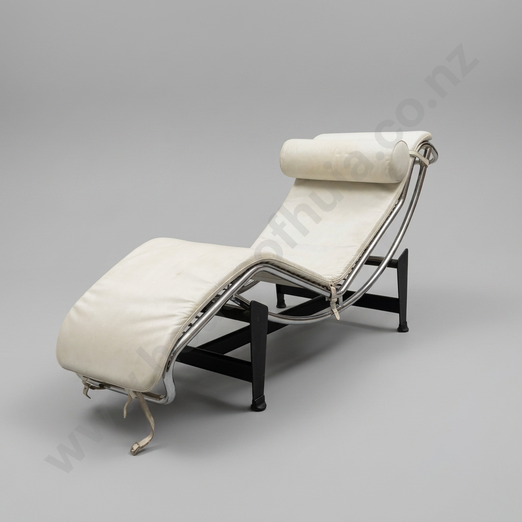 Le Corbusier Style LC4 Modernist White Leather Chaise Lounge Image 1++