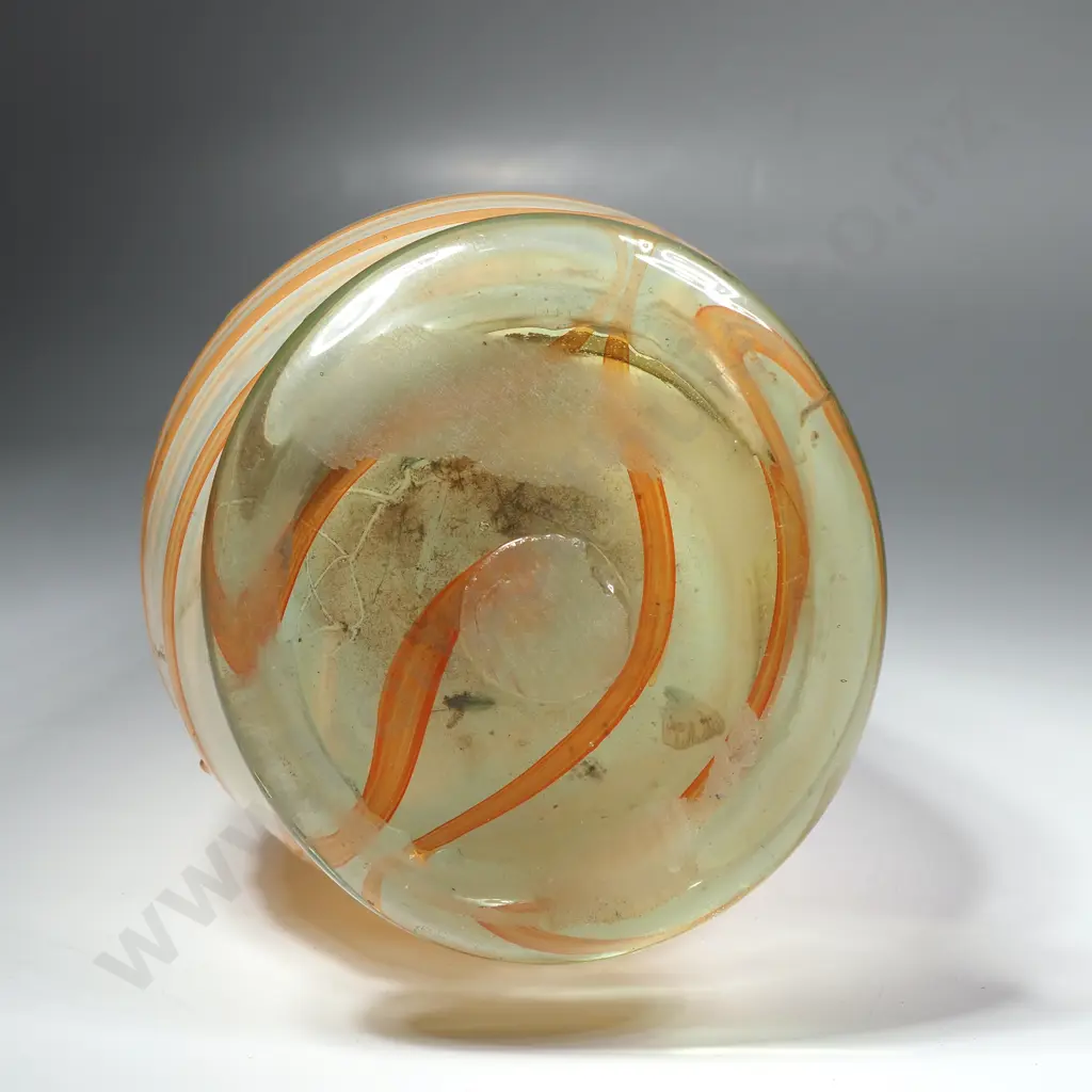 Vintage White & Orange Art Glass Vase w Pulled Feather Decoration Image 1++