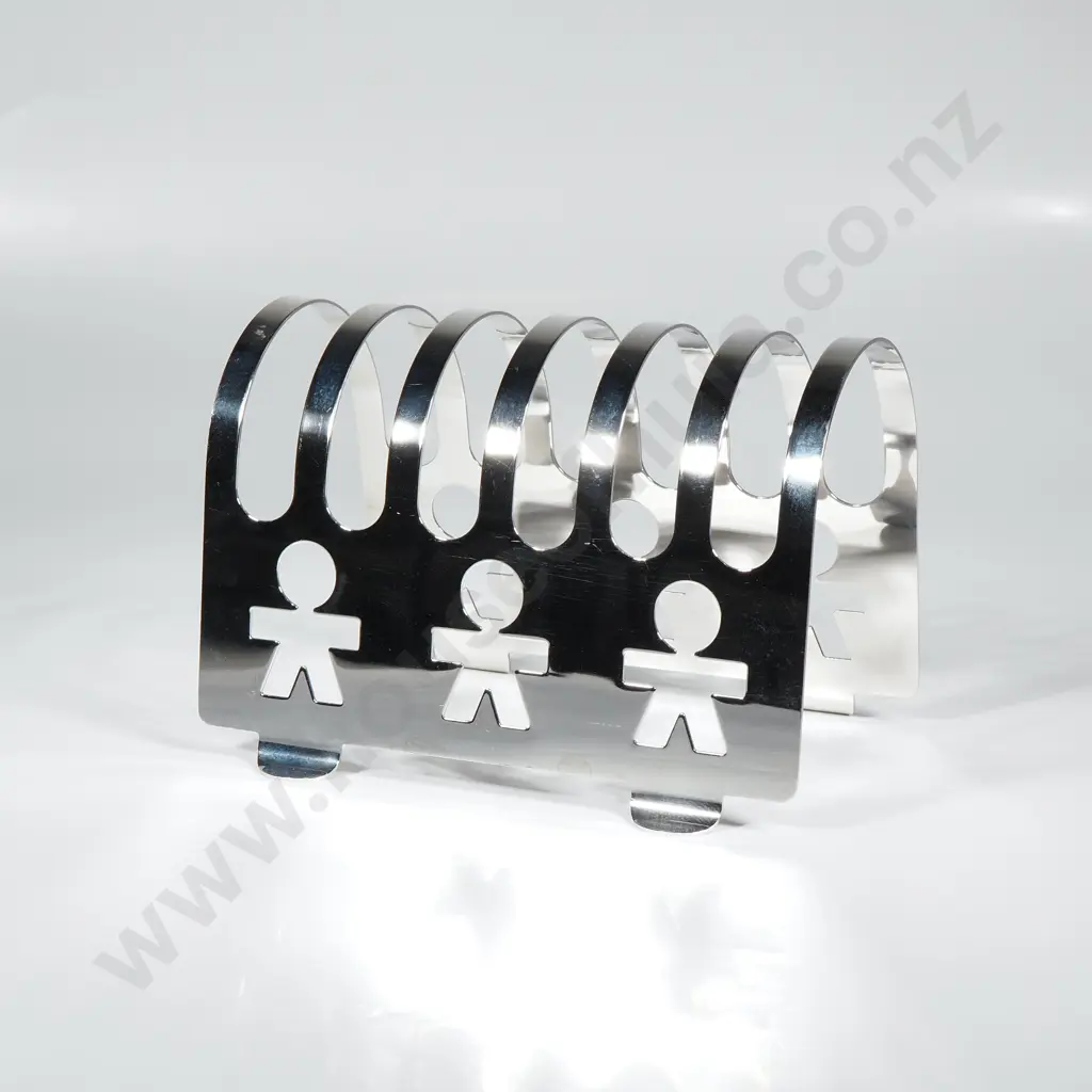 Alessi Girotondo Stainless Toast Rack Designed by Stefano Giovannoni & Guido Venturini w Iconic Cutout Little Man  Motif Image 1++