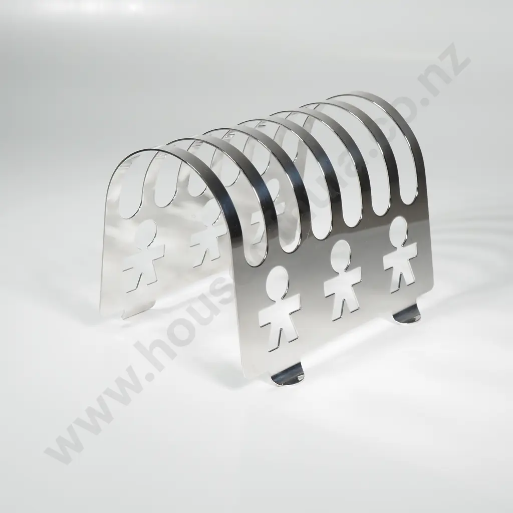 Alessi Girotondo Stainless Toast Rack Designed by Stefano Giovannoni & Guido Venturini w Iconic Cutout Little Man  Motif Image 1++