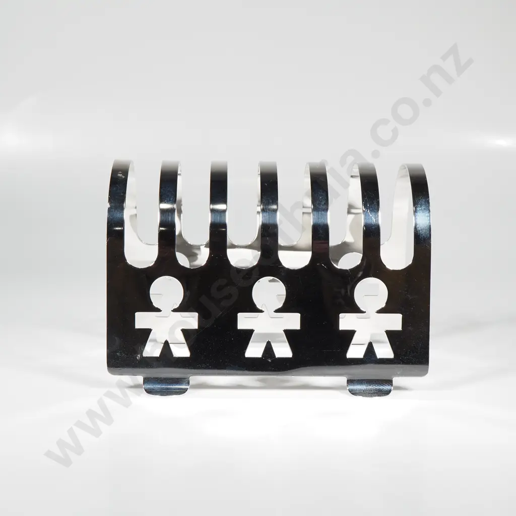 Alessi Girotondo Stainless Toast Rack Designed by Stefano Giovannoni & Guido Venturini w Iconic Cutout Little Man  Motif Image 1++